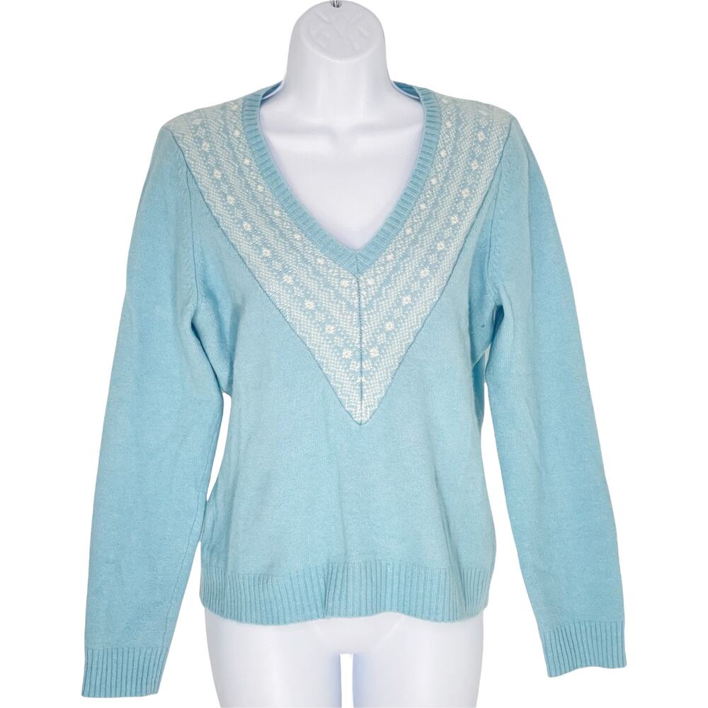 Ann Taylor Angora Sweater Light Blue Pullover Fair Isle Print Medium
